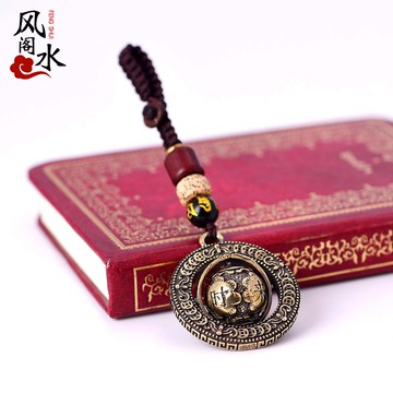 風水閣 銅手工時來運賺小吊墜汽車鑰匙鏈掛件包飾新年禮品