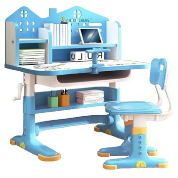 彬彬小鋪 旗艦兒童書桌椅 手搖升降  書桌(72.5 x 44 x 101cm) + 椅子(38 x 32 x 69cm)  藍色太空人