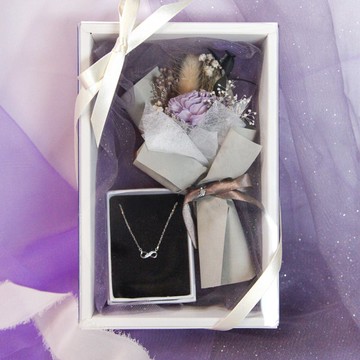 【送禮推薦】紫漾玫瑰乾燥花 純銀項鍊禮盒 情人節 伴娘禮