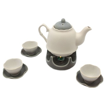 Dalsogeum 國產霧面陶瓷茶壺保溫座茶杯茶具全套組  1套  深灰色