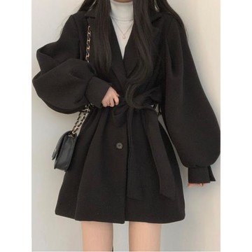 大衣夾棉冬裝短款收腰赫本風氣質黑色小個子秋冬韓版毛呢外套顯瘦