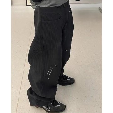 kiko kostadinov鉚釘條紋西褲直筒休閑褲寬松百搭黑色闊腿長褲潮
