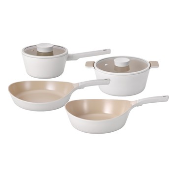 VULCAN白火山系列鑄造鍋具4件組(不挑爐具，瓦斯爐電磁爐可用)