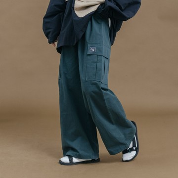 下襬抽繩設計寬版工裝長褲 兩色售 1/2/3