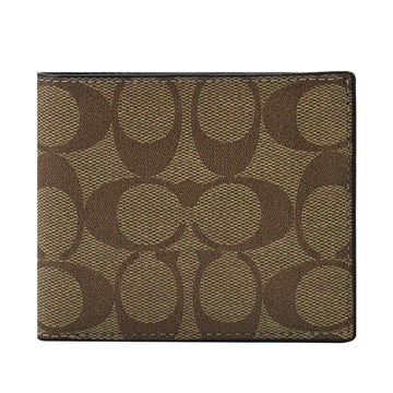 COACH 66551 滿版C LOGO PVC六卡短夾.咖