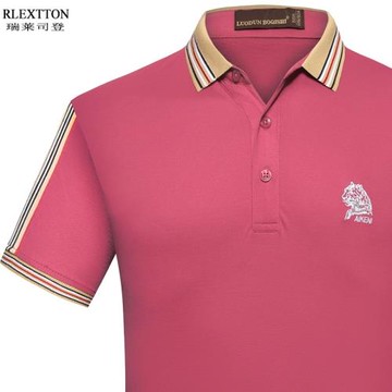 夏季珠地網眼絲光棉短袖t恤男翻領POLO衫老虎頭刺繡體恤上衣服t潮