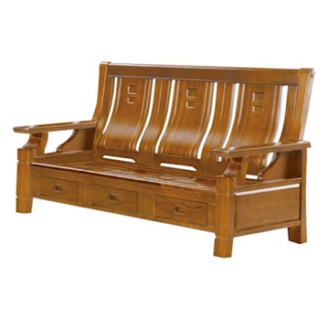 文創集 歌里柚木色三人座實木椅(底部抽屜可收納)-191x77x102cm免組