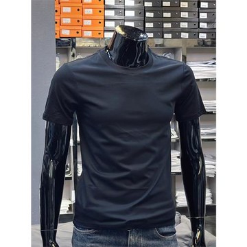 赤爵 純色短袖男夏季修身短款冰絲T恤 絲光棉高輕奢白色圓領半袖