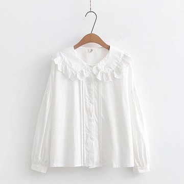 娃娃領襯衫女設計感溫柔風寬松長袖通勤襯衣疊穿內外搭白色打底衫