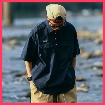 『ATC』 夏季日系復古工裝POLO領短袖襯衫男潮牌新款翻領休閑T恤