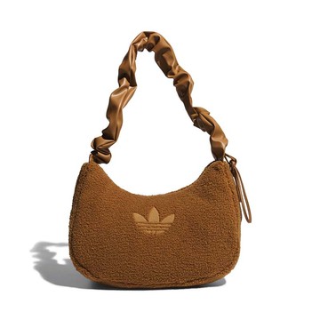 Adidas Originals 肩背包 三葉草 仿羊羔絨 棕色 KT0858 [台灣現貨]