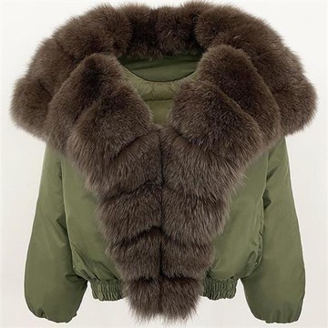 【巴黎精品】現貨+預購 頂級真狐狸毛領真羽絨外套鵝絨外套羽絨衣秋冬大碼休閒女裝-拼接領女外套4色a1ld39