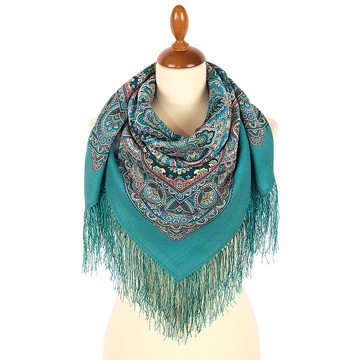 正宗 Павlovo Posad 俄羅斯披肩絲巾 柔軟 100% 羊毛 89x89 公分 圖案 1926-11