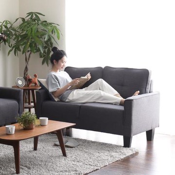 【H&D東稻家居】愛麗絲日式優雅雙人布沙發-灰色