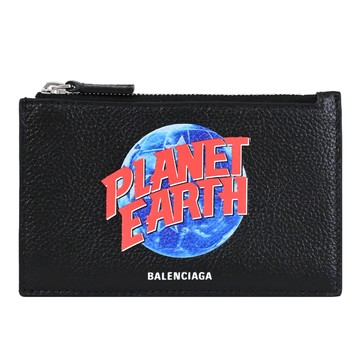 BALENCIAGA 巴黎世家 640535 Planet Earth 地球圖案拉鍊零錢卡包.黑