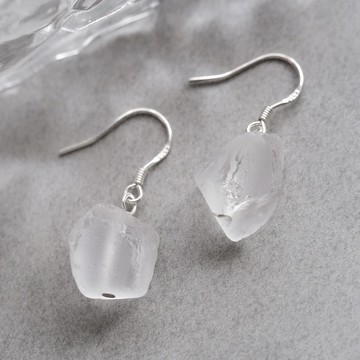 【耳環】白水晶原礦耳環/醫療鋼/天然石/礦石