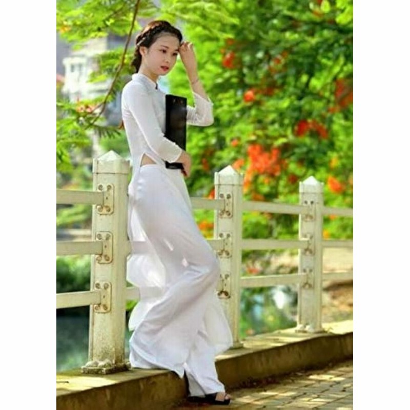【SALE／37%OFF】 民族衣装 アオザイ ドレス ホワイト ベトナム女子高生 制服 スーツ・フォーマル・ドレス