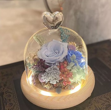 永生花玻璃盅 原木槽燈 心型  情人節 夜燈 客製化禮物