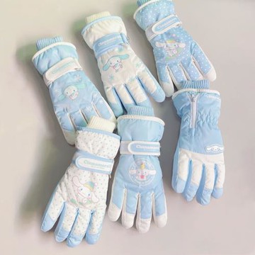 正版三麗鷗玉桂狗兒童男女滑雪手套冬季保暖防寒加絨厚玩雪防潑水