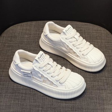 貝殼頭真皮小白鞋女2025新款厚底夏季網面透氣運動休閑餅干鞋板鞋