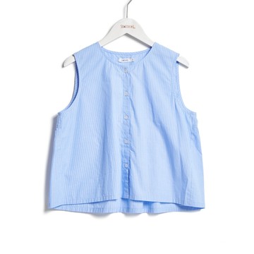 SOMETHING｜女裝｜開襟條紋短版背心襯衫