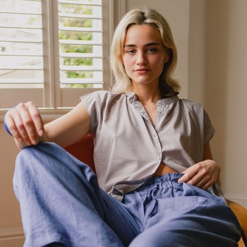 小領抓褶上衣 - 灰