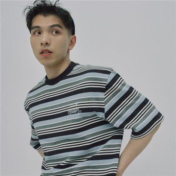 SAMESAME夏季寬松百搭休閑印花半袖條紋t恤男潮大碼情侶圓領短袖