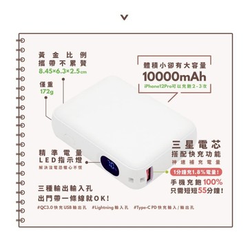 【✨隔日到貨】迷你口袋快充行動電源 PD+QC3.0 大容量10000mAh 移動電源 行動充 行充 充電器 充電寶