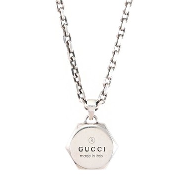 GUCCI 779175 Trademark 六角形標誌墜飾純銀項鍊.銀