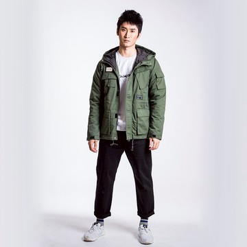 L.I.M.I.T.E - 男裝夾棉多袋外套, 軍綠色