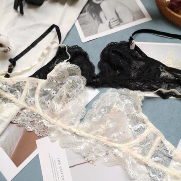 小芬歐美超薄文胸大胸顯小三角杯精美胸罩性感顯小胸薄誘惑內衣女