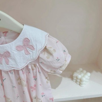🍭臺灣出貨🍭女童禮服連衣裙夏季新款短袖寶寶洋氣可愛甜美娃娃領泡泡袖公主裙 女童洋裝 女寶洋裝 女童連身裙 女童公主裙