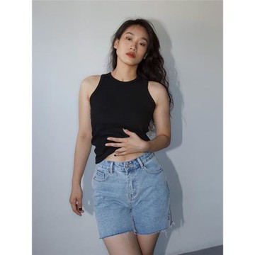 Ravehouse歐美簡約經典肯豆超模坦克螺紋背心吊帶上衣女夏季