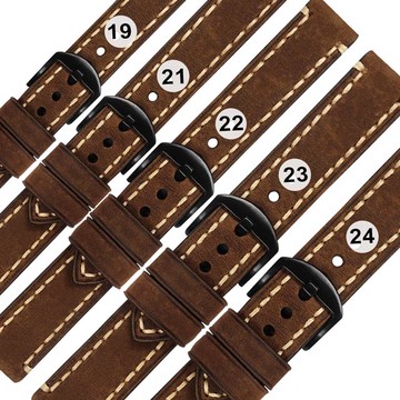 Watchband / 19.21.22.23.24mm / 各品牌通用 經典 中厚版 真皮錶帶 鍍黑不鏽鋼扣頭 棕色