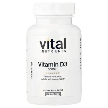 Vital Nutrients, 維生素 D3，5000 國際單位，180 粒素食膠囊