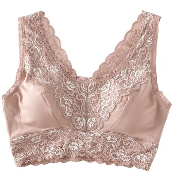 真絲舒適透氣速幹親膚軟濡滑爽無鋼圈背心式文胸蠶絲內衣女大胸顯小文胸薄款輕塑衣可拆胸墊裏料100%桑蠶絲 恭