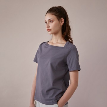 GIORDANO 女裝涼感抗菌斜領口上衣 - 12 羽毛灰