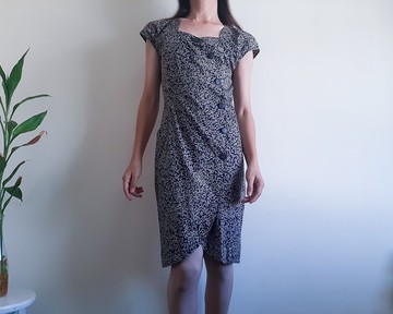 KRIZIA POI 復古 100% 棉洋裝 葉子印花 義大利製造 尺寸 S 右口