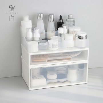 留白塑料桌面收納盒大容量可自由疊加組合背面帶釘位可掛墻置物架