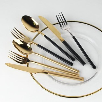 西餐餐具高檔鍍金刀叉套裝酒店西餐廳黑柄金色304不銹鋼牛排勺叉