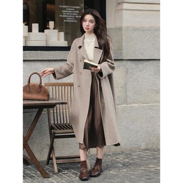 雙面羊毛呢子大衣女2024年冬季新款高級感小個子加厚寬松毛呢外套