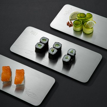onlycook 家用304不銹鋼壽司盤日式創意擺盤長方形盤子小吃甜品盤