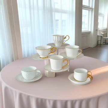 陶瓷英氏杯碟酒店美式歐式金邊拿鐵杯子牛奶早餐杯骨瓷咖啡杯碟