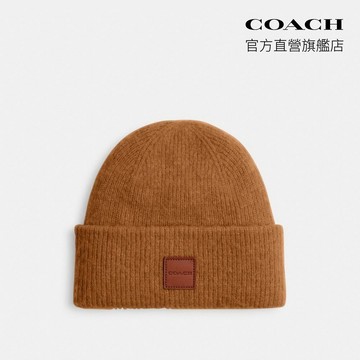 【COACH】皮革貼飾針織比尼帽-蜂蜜色 棕色(CU825)｜官方直營