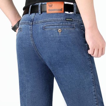 秋冬季厚款湘牧蘋果牛仔褲男直筒中老年高腰商務休閑四面彈男裝長