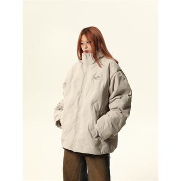 野生阿子美式復古90白鴨絨立領羽絨服外套女寬松加厚保暖冬季棉服