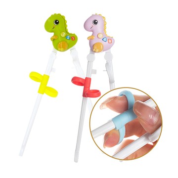 JoyNa - 1雙入-三階段學習筷 幼兒學吃飯餐具 恐龍造型學習筷-綠色小恐龍