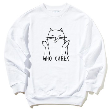 Who Cares Cat #2 中性大學T 刷毛 白色 狗貓毛小孩聖誕交換禮物