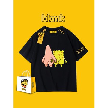 bkmk美式趣味卡通嘻哈潮牌短袖男寬松加大碼ins潮流純棉半袖t恤男