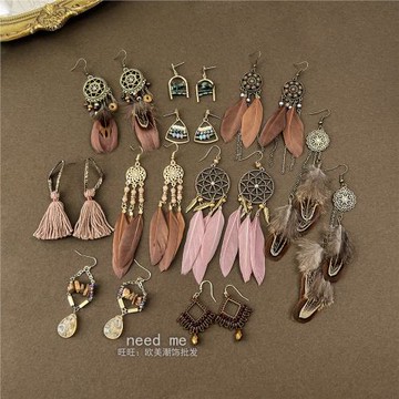 ins歐美高端大牌復古女羽毛耳環